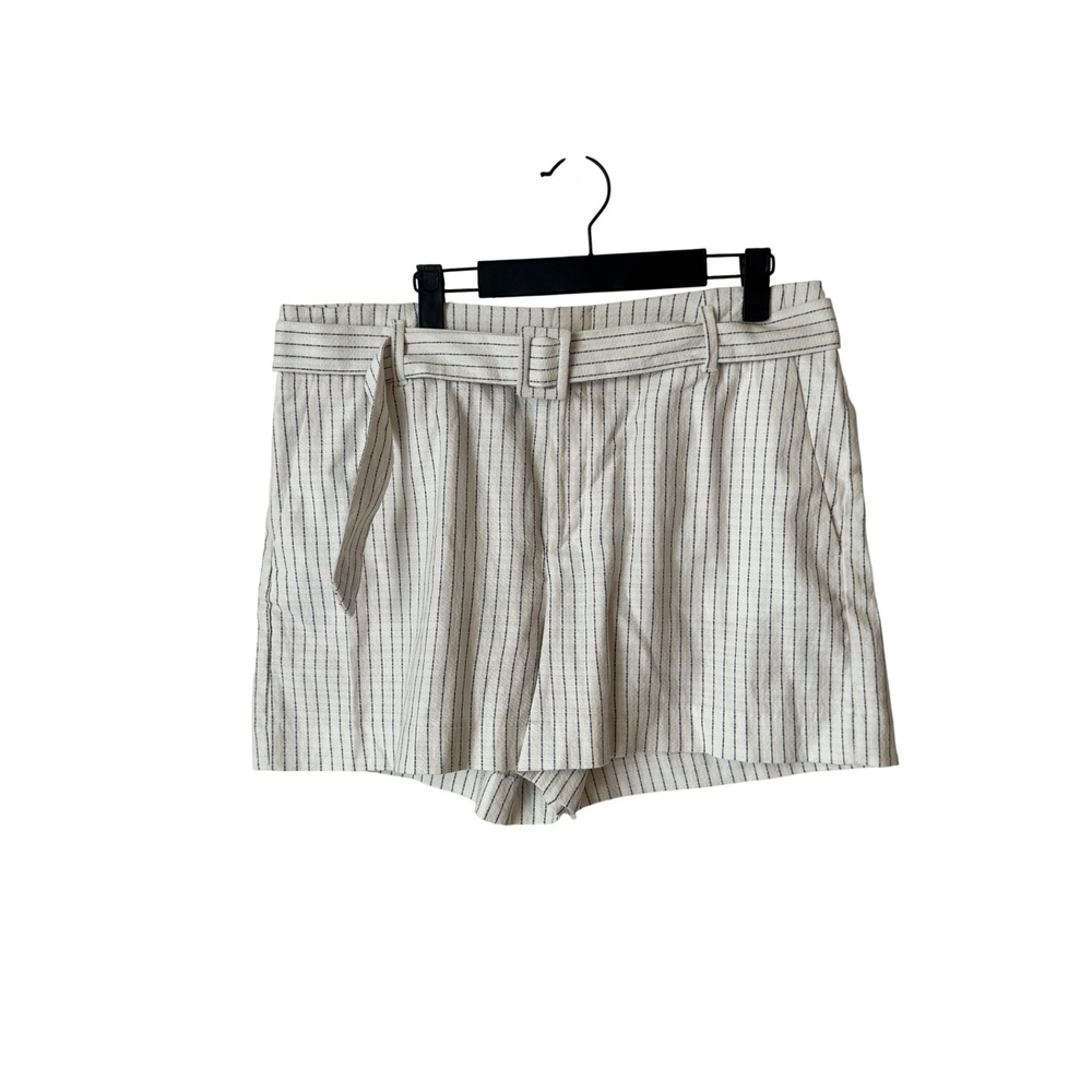 Banana Republic Womens 12 Pinstripe Belted Shorts White Navy Cotton High Rise